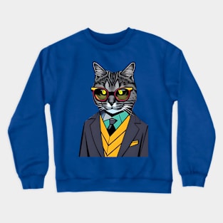 Cat Boss wearing a suit and sunglasses Crewneck Sweatshirt